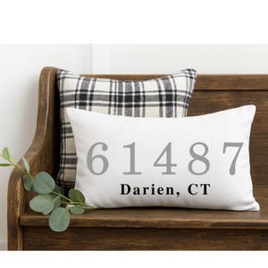 Personalized Zip Code Throw Pillow Custom Decorative Lumbar Pillow For Home Porch & Patio Indoor Outdoor Address Pillow Realtor Closing Gift