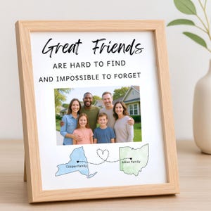 Cadeau de déménagement personnalisé Amitié longue distance Cadre de carte personnalisé d&#39;État à État avec photo et citation pour le souvenir d&#39;adieu de votre meilleur ami