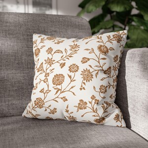 Block Print Inspired Floral Pillow – Botanical Design Accent Throw Cushion Bedroom Living Room Modern Farmhouse Style Rustic Home Decor