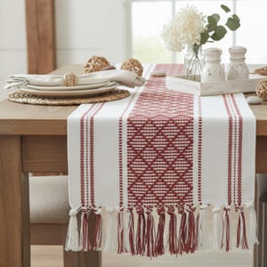 Dining Table Runner Olive Green & Cream White Cotton Woven Coffee Table Runner Washable Farmhouse Boho Dresser Scarf Console Table Cover Rust Brown