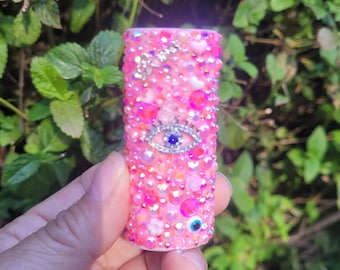 For classic BIC lighters/ Bling lighter cover/ bedazzled lighter cover/ junk lighter cover/ evil eye/ pink/ ojo