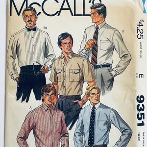 May include: A vintage McCall's sewing pattern for men's shirts. The pattern is for sizes 9351 and includes four different shirt styles. The pattern is priced at £4.25.