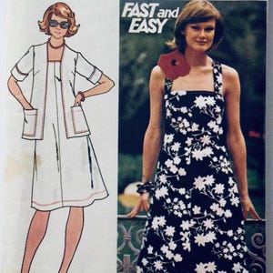 Butterick 4225 ヴィンテージ 70 年代 裁縫パターン ミセスの素早く簡単なドレスと裏地なしジャケット バスト 38 カット完了