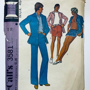 McCall's 3581 Vintage 1973 Sewing Pattern Mens Patio Jacket, Pants, Shorts and Swim Trunks 42 inch chest cut complete