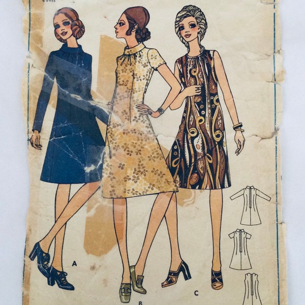 Butterick 409 vintage 60s Sewing Pattern Misses dress to fit size 34 heavily used