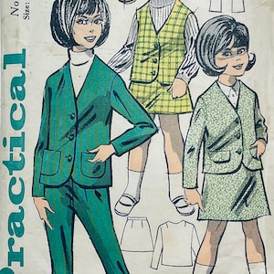 Practical 5762 Vintage late 60s Sewing Pattern Girls 9-11 Jacket Skirt and Pants uncut
