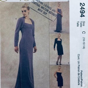 McCall&#39;s 2494 Misses&#39; Lined Strapless or Straps Petite-able Dress and Shrug Pattern in two lengths 10-14 cut to 14