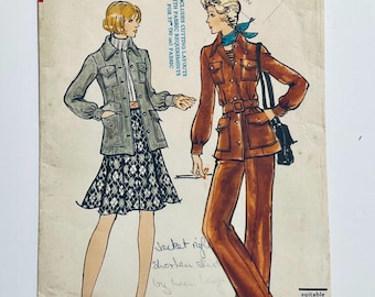 Vogue 8443 Vintage 1970s Sewing Pattern Misses&#39; Jacket Skirt and Pants Bust 32.5 inch used