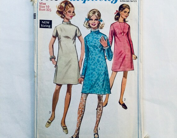 Simplicity 7853 Vintage 1968 Sewing Pattern Misses' A-line Dress