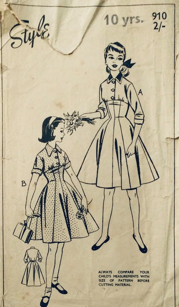 Style 910 Vintage 1950s Sewing Pattern Fitted Dress for Girl 28 Chest 24  Waist Used Complete - Etsy