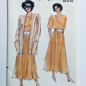 Vogue 7752 Mycket enkelt Vogue Vintage 1990 sömnadsmönster Misses'/Misses' halva storlekar jacka och kjol oklippt storlekar 14-18 toppklippt till 14