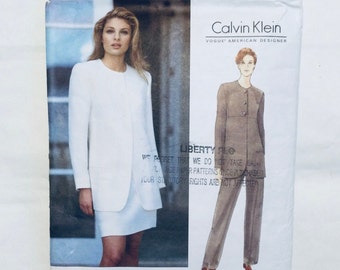 Vogue 1553 Vintage 1995 Sewing Pattern by Calvin Klein Misses' Lined jacket, skirt and pants pieces separated but unused