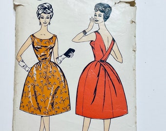 Le Roy 597 Vintage late 50s Sewing Pattern to fit 34 inch bust Misses Evening Dress with Bell-shaped skirt used complete