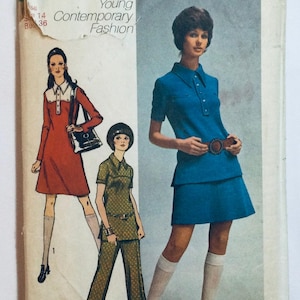 Simplicity 8912 Vintage 1970 Sewing Pattern Dress Tunic Mini-skirt Pants bust 36 used