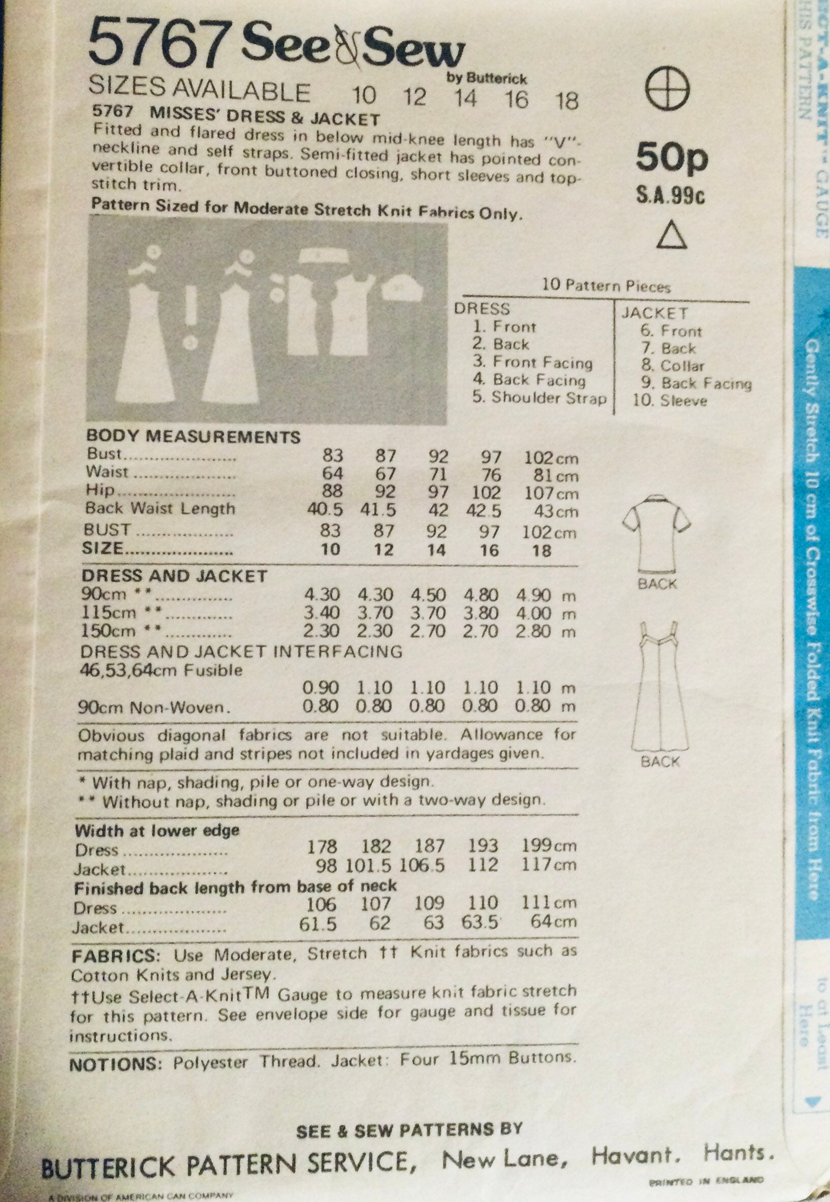 Butterick 5767 See & Sew Sewing Pattern Misses' Dress and Jacket for ...
