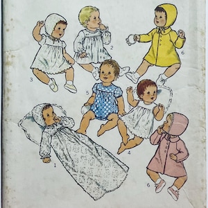 May include: A vintage illustration featuring babies in diverse outfits. The babies are shown in dresses, rompers, and coats, complete with bonnets and hats. The colour scheme includes white, blue, yellow, and pink. The image is set against a textured, aged paper backdrop.