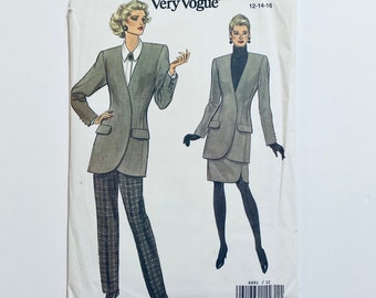 Vogue 8491 Vintage 1992 Sewing Pattern Very Easy Misses' Misses' Petite Jacket, Skirt and Pants sizes 12 14 and 16 factory folded