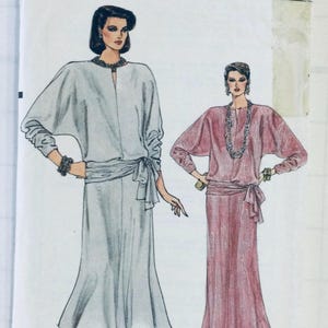 Vogue 9147 Vintage 1984 Sewing Pattern Misses&#39; Top with bat-wing sleeves and Skirt sizes 8 10 and 12 uncut