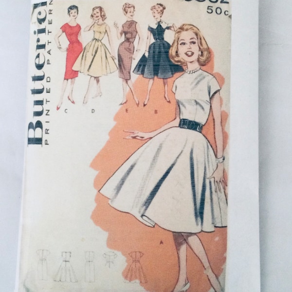 Butterick 9382 Vintage early sixties Sewing Pattern Circular or Sheath Skirted Dress to fit teen size 24 inch waist 30 inch bust well used