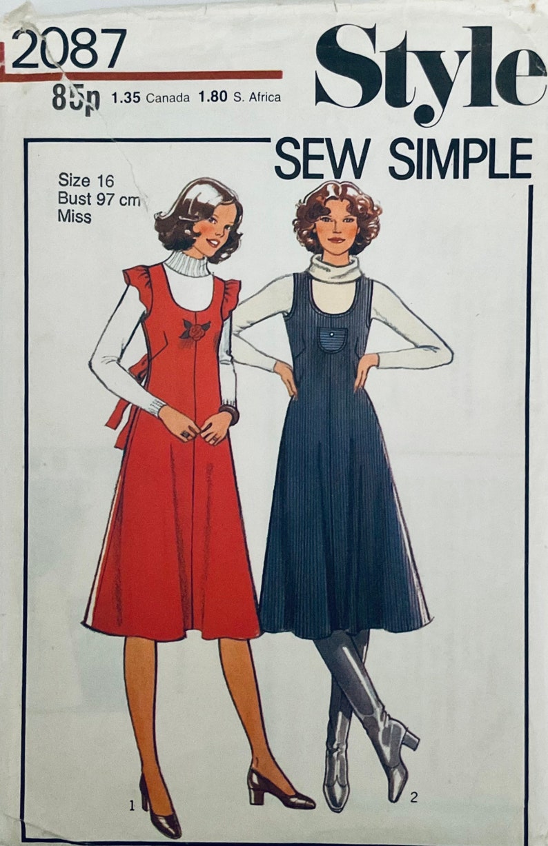 Style 2087 Vintage Simple Sewing Pattern Misses' Pinafore Dress to Fit ...