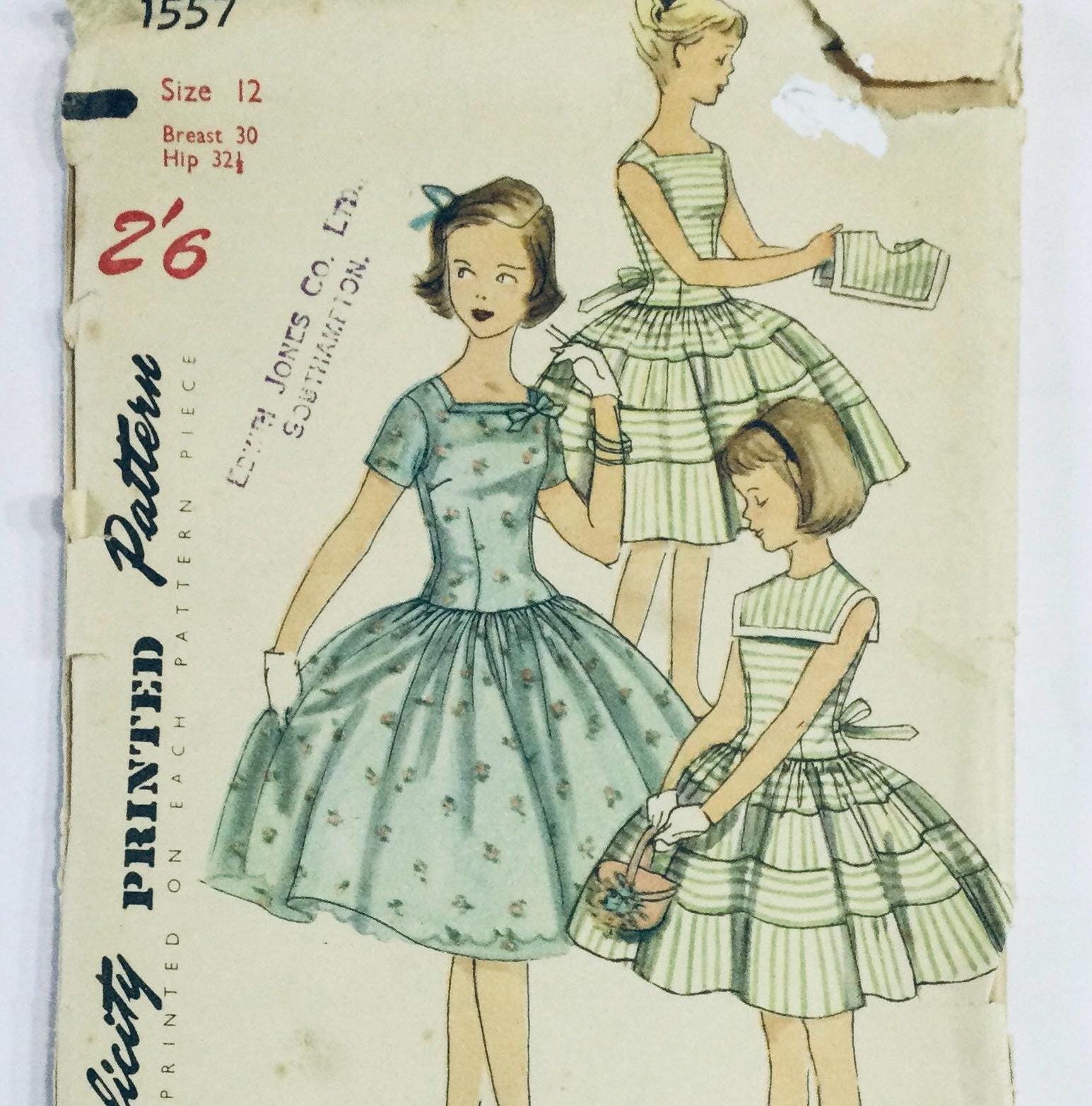 Simplicity 1557 Vintage 1955 Sewing Pattern Dress With Full Skirt