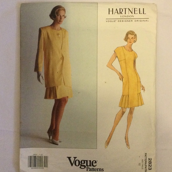 Vogue 2823 Designer Original Vintage Sewing Pattern by Hartnell Misses' Misses Petite Lined Jacket, Lined Dress size 12 factory folded