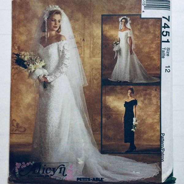 McCall's 7451 Pattern Bridal Wedding Gown and Bridesmaids' Prom Lined Dresses size 12 34 bust used
