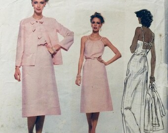Vogue Paris Original 1858 Vintage 1978 Pattern by Molyneux Misses Lined Jacket, Low back Dress and Belt size 8, uncut jacket, used dress