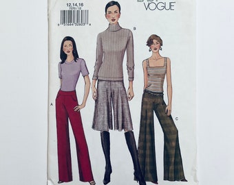 Vogue 7370 Very Easy Sewing Pattern for Misses' Pants Very Wide Leg Option to fit 12 14 and 16 factory folded