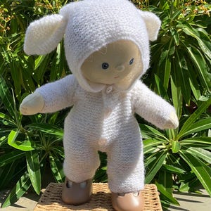 Dinkum Doll&#39;s White Floppy Eared Rabbit All-in-one Overalls