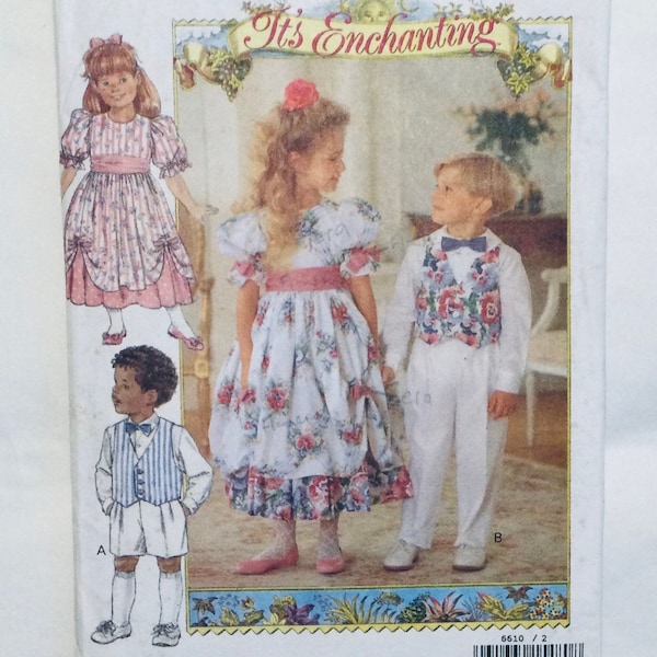 Butterick 6610 vintage easy 1993 sewing pattern children's flouncy dress, vest shorts and pants bow tie is missing size 2 only