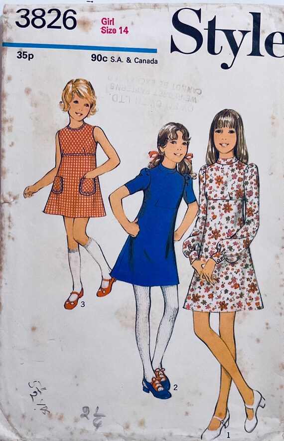 Style 3826 Vintage 1972 Sewing Pattern Dress to Fit Girl Size 14 32 Inch  Breast Cut Complete - Etsy