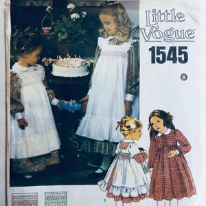 Vogue 1545 vintage 80s Little Vogue Sewing Pattern dress and pinafores with smocking size 6X factory folded