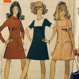 Patrón de costura vintage de los años 60 Le-Roy Weldons 8973 para vestidos cortos que se adaptan a la talla 10, busto de 32,5 pulgadas, doblado de fábrica
