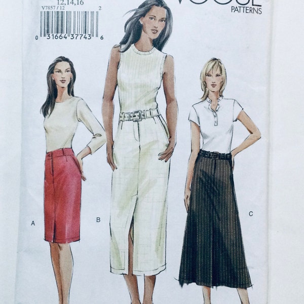 Vogue 7857 Sewing Pattern Misses/Misses' Petite Lined Skirts and Belt 12 14 16 factory folded