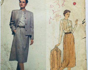 Vogue 2201 Vintage Parijs 1970s origineel Pierre Balmain naaipatroon jas, rok en blouse maat 12;