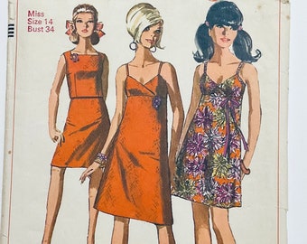 Simplicity 7126 Vintage 1967 Sewing Pattern Misses Strappy Dress and Top to fit bust 34 cut complete