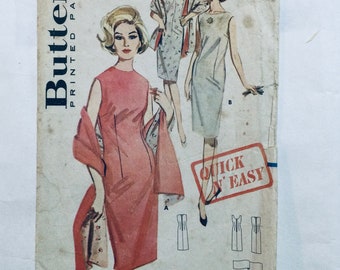 Butterick 2658 Vintage 1960s Quick and Easy Sewing Pattern Dress and Lined Stole bust 34 used