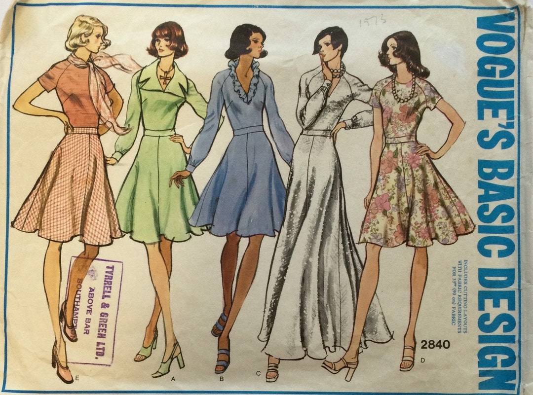 Vogue 2840 Basic Design 1973 Vintage Sewing Pattern Misses' Dress Size ...
