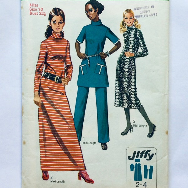 Simplicity 8977 Vintage 1970 Sewing Pattern Jiffy Dress and Pants cut complete bust 32.5