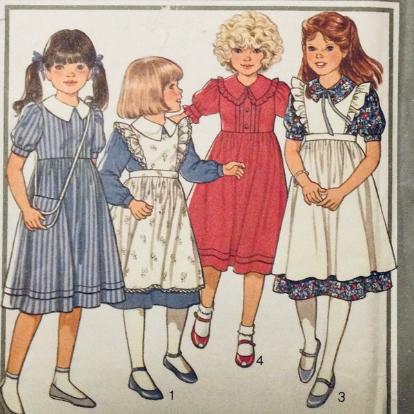 Style 4288 Vintage 1984 Sewing Pattern Childs' Dress, Pinafore and purse sizes 2, 3 and 4 factory folded