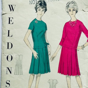 Weldons 8199 Vintage Early sixties Sewing Pattern Dress with pleats to fit bust 34 cut complete