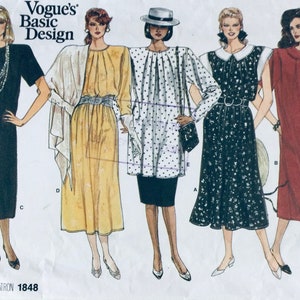 Vogue 1848 Vintagemönster 80-talsdesign Väldigt lös (kanske mammaklänning) tunika och kjol 14-18 skuren i storlek 18