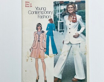 Simplicity 6104 Vintage 1973 Stretch Knit Sewing Pattern Misses bust 34 Skirt (cut), Pants and Unlined Jacket uncut complete