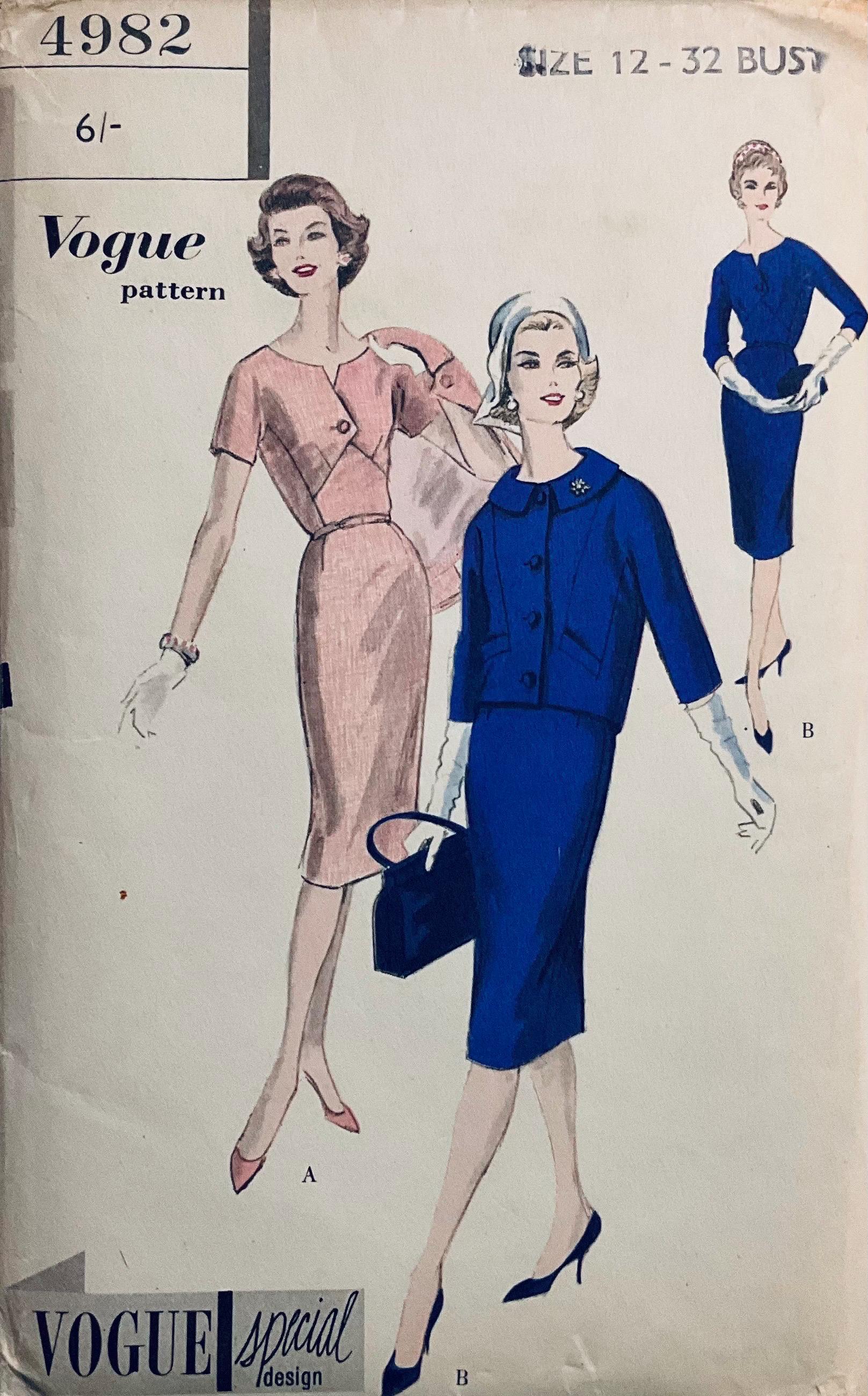 Vogue 4982 Vintage 1959 Sewing Pattern Misses' One Piece Dress and