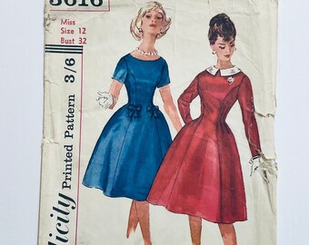 Simplicity 3616 Vintage Early 60s Sewing Pattern Misses' Dress with Detachable Collar size 32 bust cut complete