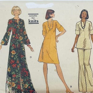 Vogue 8734 Vintage 1973 Symönster Klänning Tunika Byxor Storlek 38 Byst Hela Bysten