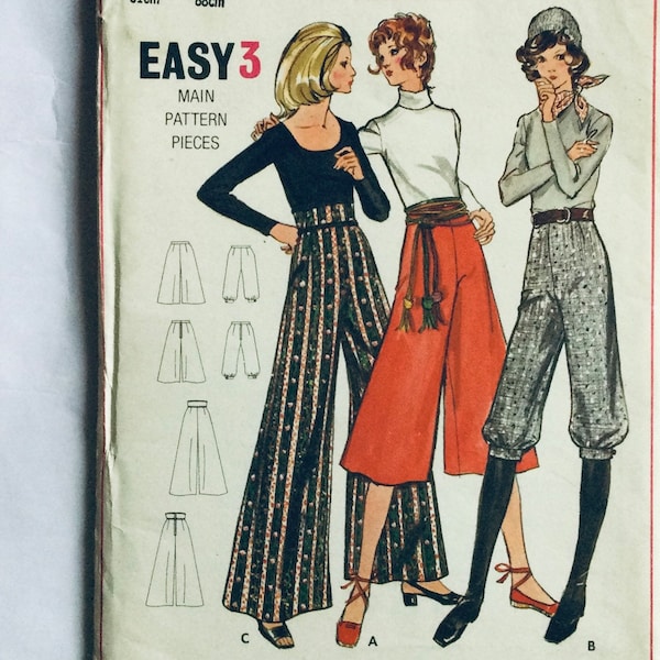 Butterick 6054 Vintage 1971 Sewing Pattern Misses' Gaucho Pants, Evening Pants & Knickers waist 24 in factory folded