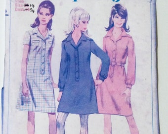 Simplicity 7168 vintage 1967 Sewing Pattern Misses' Shirt Dress to fit 34 inch bust factory folded only copy of back and front of envelope