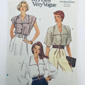 Vogue 8119 Vintage 1991 Sewing Pattern Misses' Blouse sizes 12 to 16 cut complete to 16